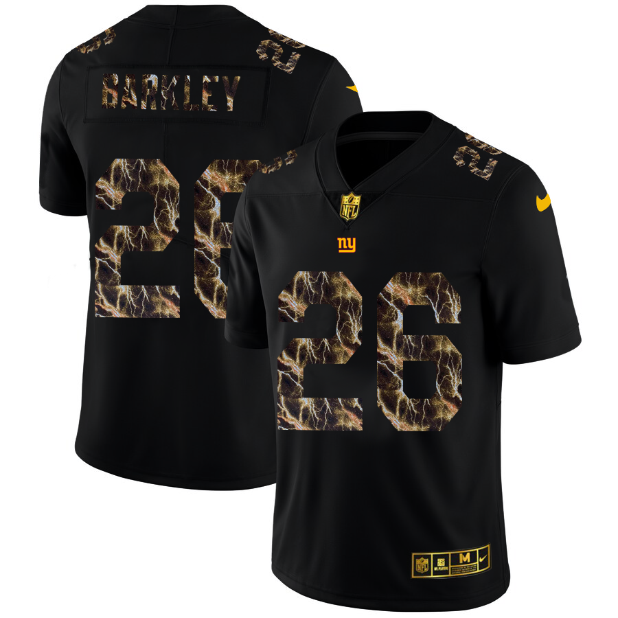 2020 New York Giants #26 Saquon Barkley Men Black Nike Flocked Lightning Vapor Limited NFL Jersey
